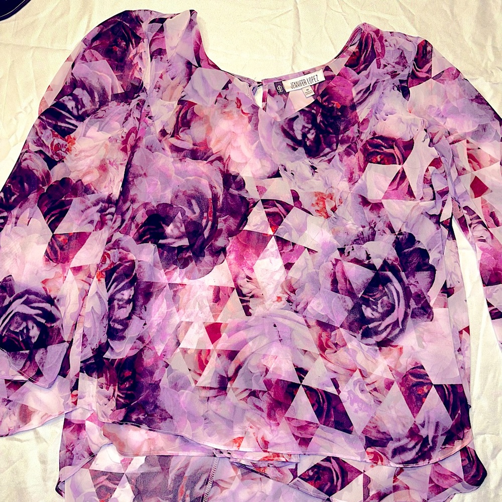 Jennifer Lopez Blouse Floral Size Medium purple